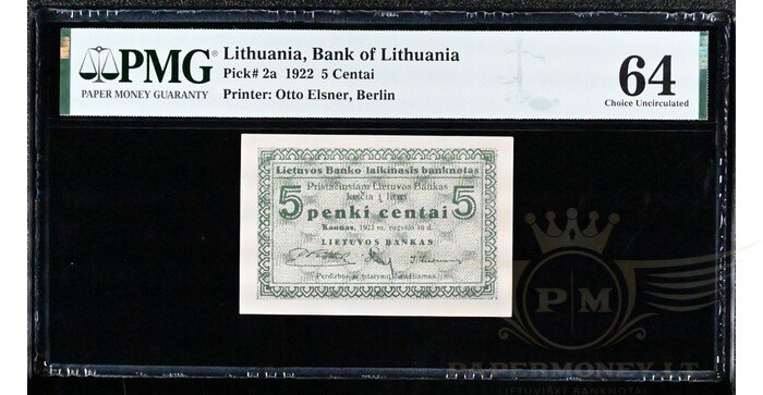 #2 1922 m. 09 mėn. 5 laikinieji centai PMG64!