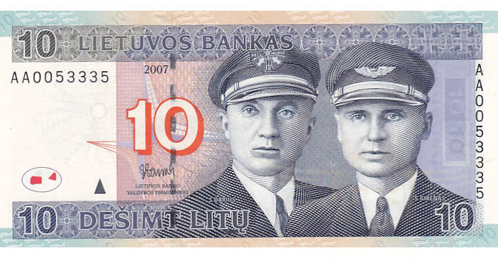 #68 2007 m. 10 litų  AA serija UNC žemesnis numeris!