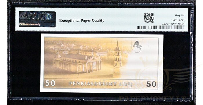 #49 1991 m. 50 litų  AB serija UNC PMG66 !