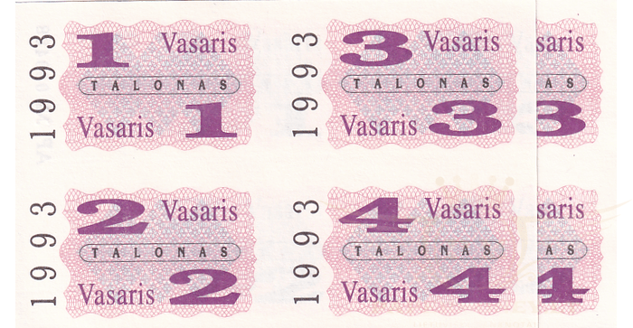 Maisto talonai 1993 vasaris 2 žemi numeriai AO ir AP serijos UNC