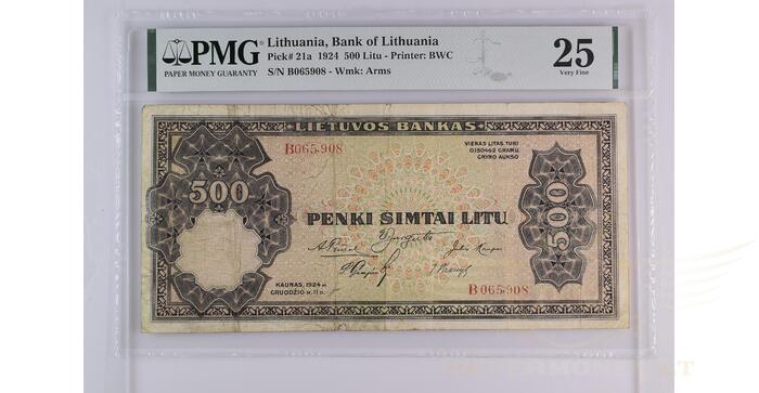 #21 1924 m. 500 litų serija B, PMG25