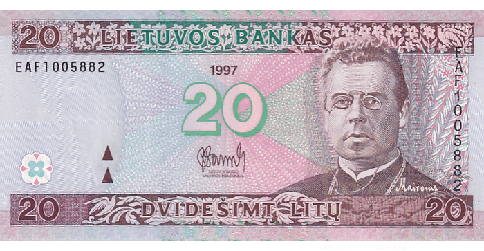 #60 1997 m. 20 litų  EAF serija UNC !