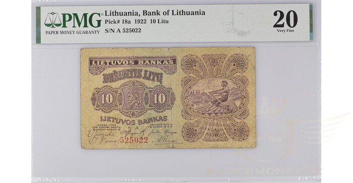 #18 1922 m. 10 litų, A seija, PMG20